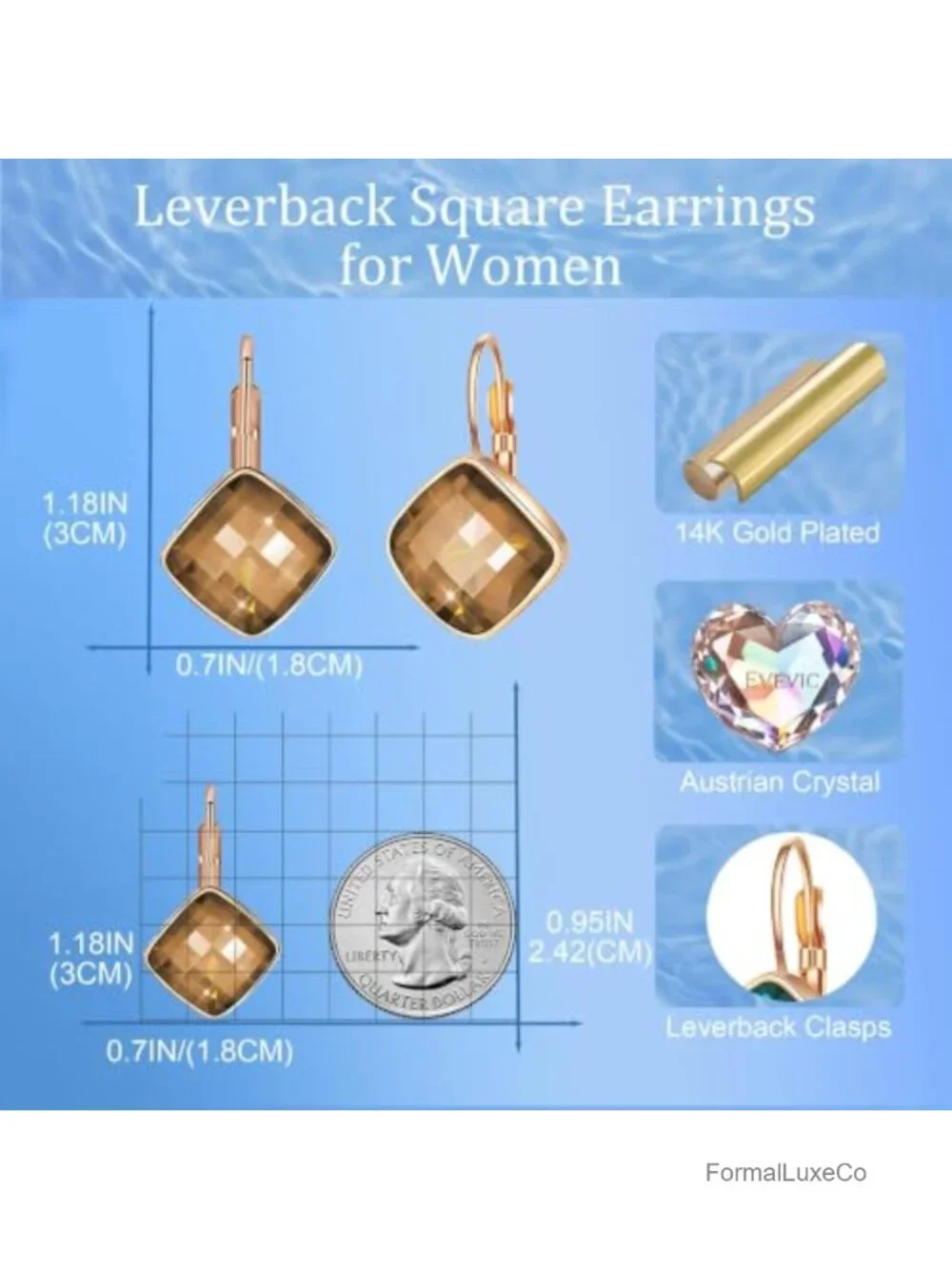 14K Gold Plated Austrian Crystal Leverback Drop Earrings
